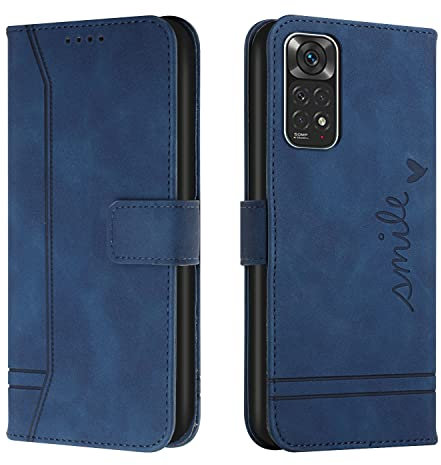 Trugox Handyhülle für Xiaomi Redmi Note 11 / Redmi Note 11S Hülle Klappbar Klapphülle mit Kartenfach Handytasche Handy Schutzhülle Tasche Leder Wallet Flip Case Slim Book Cover - Blau