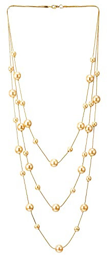 COOLSTEELANDBEYOND Oro Bianco Statement Dichiarazione Collana Due Filo Lunga Catena con Champagne Oro Perla Perline Pendente