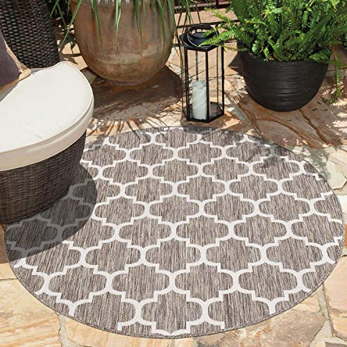 carpet city Outdoor-Teppich Wetterfest Balkon Terrassen - Beige in 200x200 cm Rund - Deko Teppiche Außen Wasserfest - Balkondekoration Marokkanisch Wohnzimmerteppiche