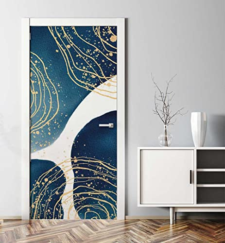 MyMaxxi - Tür bekleben mit Türtapete Türposter Türfolie Selbstklebend 90x200 Flecken blau Gold - Tür verschönern Türaufkleber Türklebefolie Kunstwerk Abstrakt blau Gold