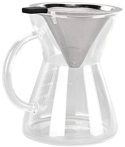 Alvinlite Verter sobre cafetera con colador de malla reutilizable, cafetera de vidrio de 13.5 onzas, tetera de 400 ml, tipo de fondo plano para verter