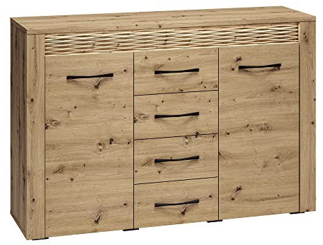 Lomadox Kommode in Artisan Eiche Nb. mit LED Beleuchtung, B/H/T: ca. 138/94/40 cm