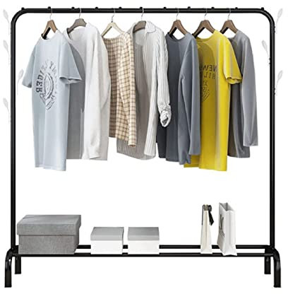 PetHot Clothes Rail, Metal Heavy Duty Garment Hanging Rack with Storage Shelf, Store Boxes Shoes Coats Clothing and Bags (Black)