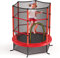 GYMAX Trampoline Extérieur Enfants ∅165CM avec Filet de Sécurité, Conception sans Couture Entre Filet et Tapis, 6 Poteaux Recouvert de Mousse, Cadre en Acier, Charge Max 135KG (Rouge)