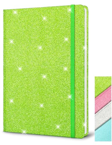 GINMLYDA Grün Glitzer Notizbuch A5 Liniert, 21x14,5cm 80 Blätter Funkelnder Glitzer Löst Sich Nie Ab Teenager Notizbuch Blanko Frauen Tagebuch Mädchen Geschenk für Schreiben Home Office Schule Arbeit