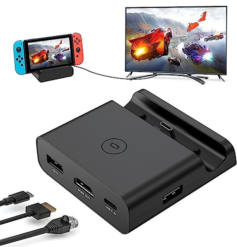 Switch Docking Station, Switch Dock mit Typ C zu HDMI Adapter, Tragbarer Switch Ladestation, Switch Tv Docking Station, Dockingstation für Switch (Black)