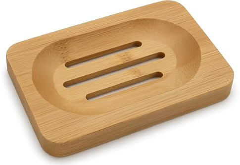 Kandid Bamboo Soap Dish - Single Pack with Drip Holes for Sink or Shower in Dark brown Varnish (12cm x 8cm x 1.3cm)