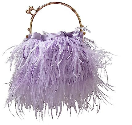 MOISTRI Abendtaschen für Frauen Feder Clutch Straußenfeder Geldbörse Federtasche Kleid Geldbörse Fransen Braut Clutch Hochzeitsfeier Lila