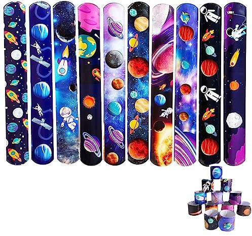 WeddHuis 24 Pcs Braccialetti Slap,Bracelets Gadget Bracciali a Scatto,Bracciale a Schiaffo a Tema Universo per Bambini,Ragazze e Ragazzi,Bomboniere per Feste di Compleanno,Scambio di Regali in Classe
