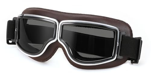 FEISEDY Motorradbrille Vintage Leder Motocrossbrille Schutzbrille Retro Radbrille Winddicht Helmbrille Motorräder Brille für ATV Bike Off Road Motocross B0046