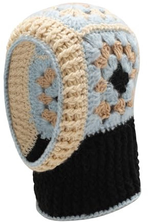 ZLYC Damen Winter Sturmhauben Stricken Winddicht Beanie Mütze Kapuzenschal(Gehäkeltes Blau)