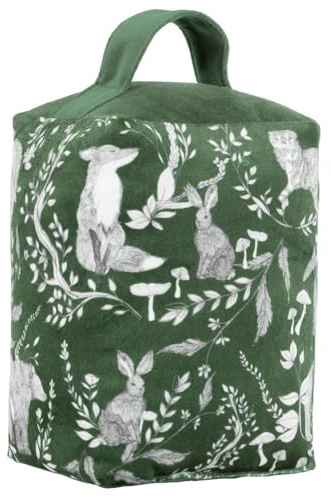 Furn Buckthorn Woodland Velvet Doorstop – Woodland Animal Design Fabric Weight for Doors (Buckthorn – Evergreen Green)