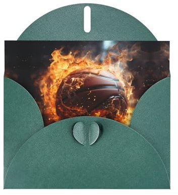 BROLEO Weihnachtskarten aus dunkelgrünem Basketball auf Feuer und Wasser, Flamme, Perlglanzpapier, geeignet als Einladungskarten für Weihnachten, Hochzeitstag und Party