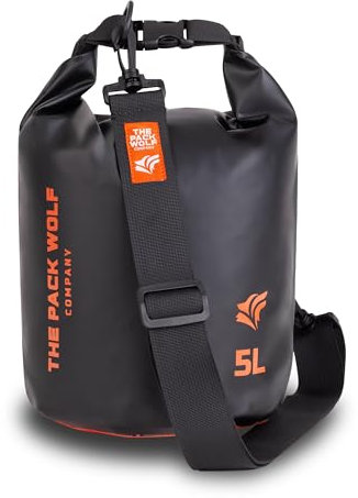 The Pack Wolf Company - Waterproof Dry Bag, Waterproof Backpack with Adjustable Shoulder Strap, Durable Dry Bag for Kayaking, Rafting, Boating and More, Waterproof Bags, 5L, Black/Orange