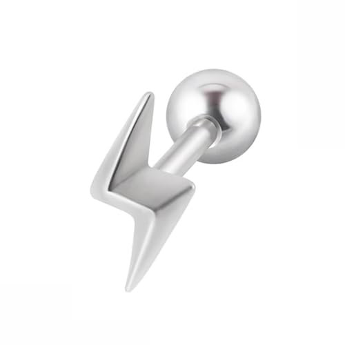 BlackAmazement 316L Edelstahl Helix Tragus Ohrstecker Piercing 3D Blitz Lightning Thunderbolt Silber Damen Herren