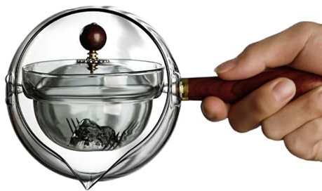 Théière Gongfu en verre de 16.9oz/500ml, théière avec Rotation à 360 degrés, poêle à thé, doublure de filtre amovible sûre for les feuilles éparses, 360 (Color : Gray)