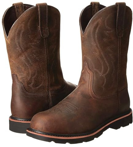 Stivali da Equitazione da Cowboy da Uomo Quadrato Testa Cavaliere Stivali Western Ricamo Stivali a metà Polpaccio da Lavoro,Dark Brown,44 EU