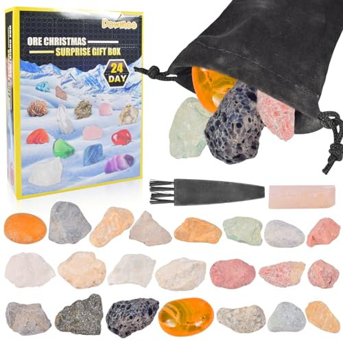Edelstein Adventskalender 2024 Adventskalender Kristalle,24 Stück Edelstein Adventskalender, Kristalle Mineralien Rohsteine,Weihnachtspräsente für Jungen Mädchen