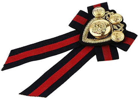 Paowsietiviity Broche nœud papillon pré-noué en tissu pour homme et femme, badge britannique à rayures rouges, 12.5x7cm, Plastique