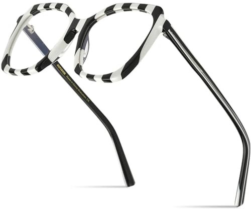 MUTYNE Mehrfarbige Acetat-Brillenfassung für Damen, Cat-Eye-Brille, Cateye-Brille, Schwarz Weiß, Einheitsgröße