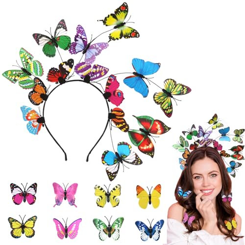 Orgoue Schmetterling Haarreif, Schmetterling Fascinator Fee Stirnband Schmetterlings-Stirnbänder Für Frauen Schmetterling Kopfschmuck Für Karneval