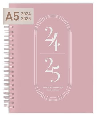 Rileys Agenda 2025 2026, Agenda Scolaire & Professionnel, Planificateur Journalier, Hebdo & Mensuel, Spirale Carnet de Rendez-Vous, Juil 2025–Juin 2026 (20,3 x 15,2 cm, Rose, en Français)