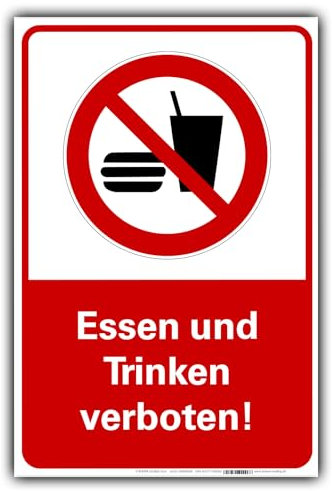 BUEWA Schild: Essen und Trinken verboten, Rot, Wandmontage, Warnung, einfach