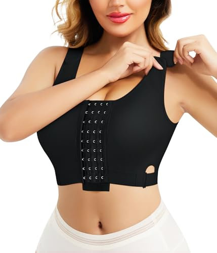 CHUMIAN Damen Postoperativer Sport BH ohne Bügel Kabelloser BH mit verstellbaren Trägern Kompression BH nach Brust op Nahtloser Schlaf-BH (DE/NL/SE/PL, Alphanumerisch, L, Regular, Regular, Schwarz)