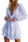 PHENHU Vestito da Donna Abito Corto Casual con Scollo a V Profondo a Maniche Lunghe con Nodo sul Davanti (IT, Testo, XL, Regular, Regular, Blu 02)