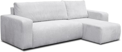VENASI MÖBEL Ecksofa mit Schlaffunktion und Bettkasten Cord-Stofff, Luna L-Form Schlafsofa Eckcouch Sofa (Hellgrau)