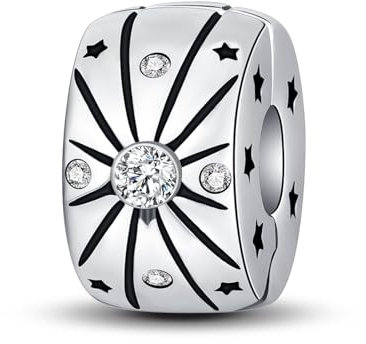 BIZK Klarer Zirkonia Clip Spacer Charm für Armband 925 Sterling Silber Pave Cubic Zirkonia Clip Lock Spacer Stopper Charm Bead für europäische Armbänder und Halsketten
