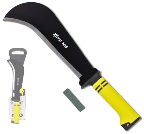 Xforst Roncola Falci Ronca Lama Multifunzione, Mini Pietra per Affilare e Borsa da Trasporto X-M18 - Gertel Gertl Hippe Falce con Manico Antiscivolo in Fibra di Vetro