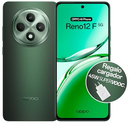 OPPO Reno12F 5G - Smartphone Libre con IA, 16GB (8GB+8GB) 256GB, Pantalla 2.5D AMOLED 6.7, Cámara 50+8+32 MP, Android, IP64, Batería 5000mAh, Carga Rápida 45W, Cargador Incluido - Black Green