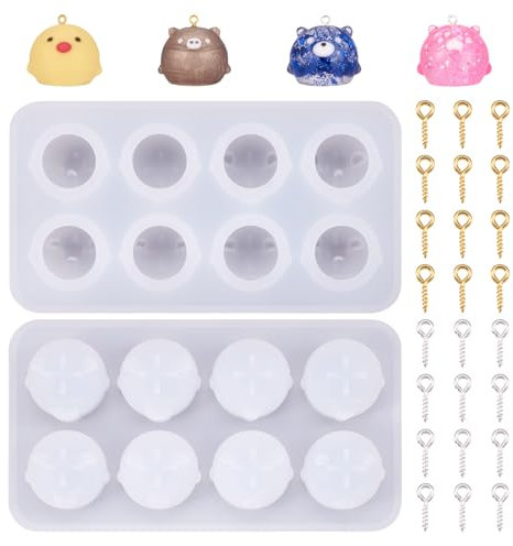 PandaHall Tier-Silikonharz-Formen, Huhn, UV-Harz, Epoxid-Formen, Schweineharz, Gießformen mit Schrauböse, Stiftbügel für Schlüsselanhänger, Anhänger, Basteln