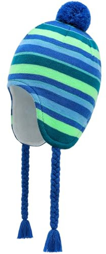 JANGANNSA Winter Peruvian Hat Earflap Fleece Lined Pompon Knit Hat Beanie for 6-10T Baby Girls