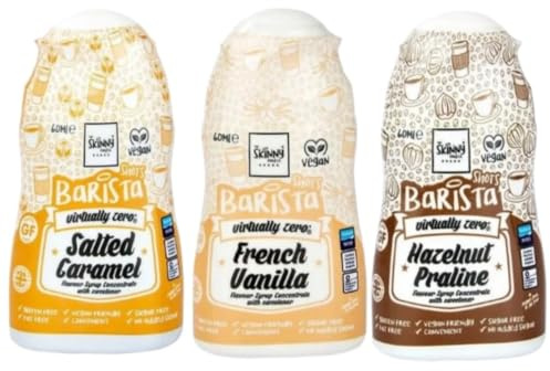 The Skinny Food Coffee Flavour Vegan Syrup Bundle Pack - Salted Caramel, French Vanilla & Hazelnut Praline Concentrate with sweetener 60ml x Pack of 3