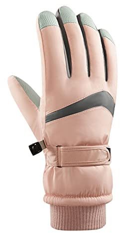 Generisch Handschuhe Mit Schnur Damen Winter-Premium-Arbeits- und Downhill-Skihandschuhe Lederfäustling wasserdichtes Herren-Damen-Motorrad Handschuhe Wolle (Pink, A)