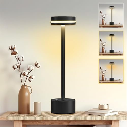 LED Tischlampe Kabellos, Dimmbare Tischleuchte Akku LED mit 3 Farbtemperatur, Aluminium,Touch Lampe mit USB-C Aufladbar für Outdoor Nachttisch Esstisch Schreibtisch(32cm)
