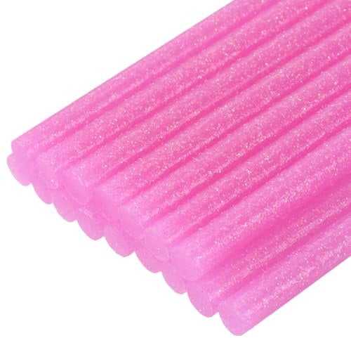 sourcing map 16pcs Mini Hot Glue Gun Sticks 7mm x 100mm Small Glue Sticks for Glue Gun, Glitter Pink