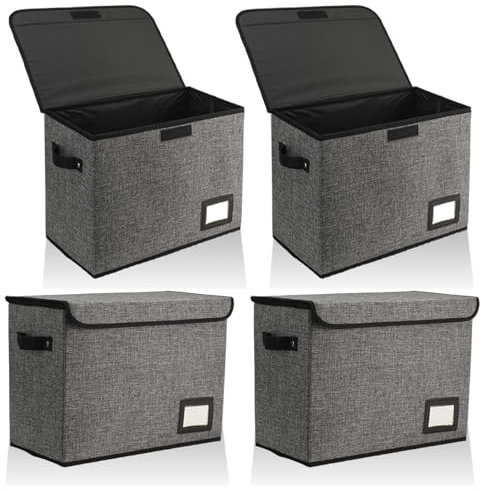 RETON 4 Pack Comic Book Storage Box, Collapsible Comic Short Bin Case with Handle, 40x20x30cm Heavy Duty Comics Book Bags and Boards for Books Files Organize (Gray)