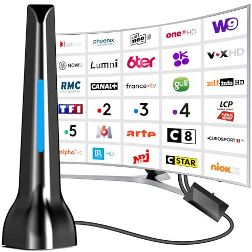 Antenne TV intérieur TNT HD Puissante - Antenne TV Intérieur Puissante TNT HD 2025,avec Base magnétique, Compatible avec Portable 4K 1080P avec amplificateur de Signal