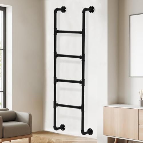 Basement Window Well Egress Ladder, Wall Mounted Wrought Iron Attic Bunk Bed Ladder, Metal Step Ladders for Loft Climbing Ladders, Non-Slip Sturdy Multi-Purpose Fire Escape Ladder(290cm/114in)