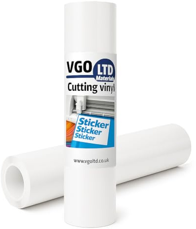 vgoltd Permanent Adhesive Vinyl Roll –Glossy Self Adhesive Cutting Easy Weed Vinyl for Decals Mugs Car Stickers & DIY Crafts Compatible with Cricut & Silhouette Machines (White, 60 x 200 cm)