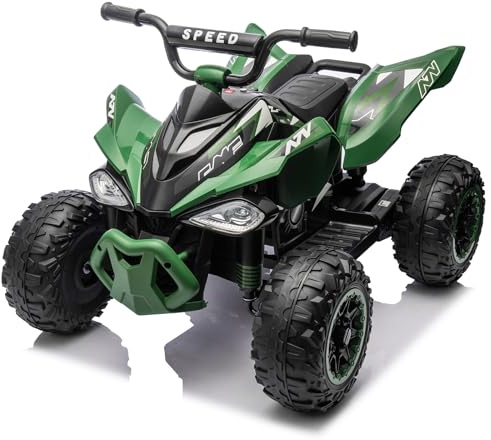 LALAHO Kinder Quad Elektro 12V Kinderquad, Kinderfahrzeug Grün | LED-Scheinwerfern, Musik & Hupe, Elektroauto mit 4 rutschfeste Räder & langsamer Start, für Kinder 3–8 Jahre alt