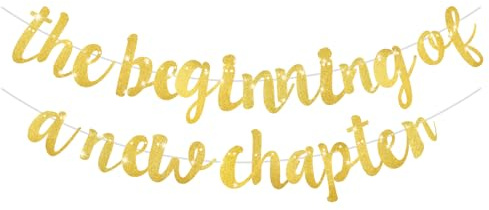 DOPENSPI The Beginning of A New Chapter Banner Abschiedsparty Dekorationen | Glitzer Gold, Alles Gute Girlande, Happy Retirement, für Abschlussbanner, Ruhestand, Jobwechsel, Wegziehen, Partybedarf, Gold