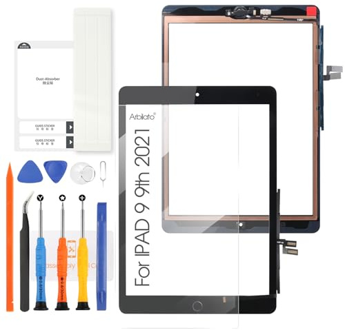 Arbilato Écran Tactile pour iPad 9 2021, numériseur pour iPad 10.2 2021 9ème génération A2602 A2603 A2604 A2605, avec Bouton d'accueil, Outils de réparation (Noir)