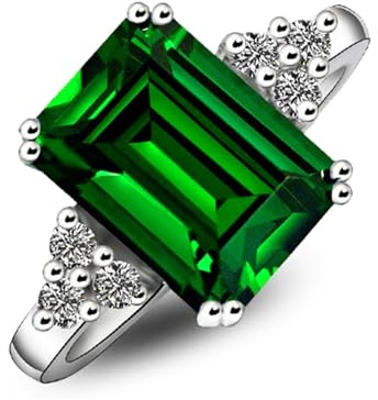 Tolldek Echtgold Schmuck Verlobungsring Weißgold Au750, Hochzeitsring mit Peridot Smaragdschliff Grün Klassiker Hohl Form, 18K Moissanit Partnerringe, Gr.56 (17.8)
