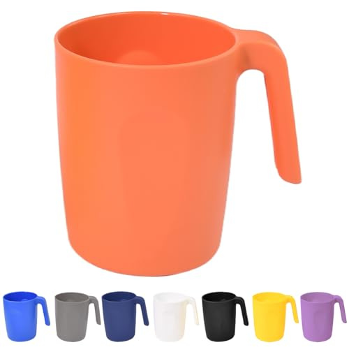 YBCCBY 8Pcs Plastic Cups with Handles, 450ml Unbreakable Drinking Cups Stackable Colorful Mugs Tea Mugs Reusable Plastic Tumblers Reusable Water Tumblers for Adults Kids Travel Camping (5 Colors)