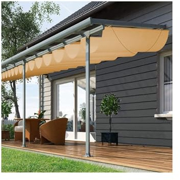 Pergola retrattile a forma di U con tettoia ombreggiante, 0,8 m x 13 m, tenda parasole regolabile per cortile