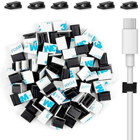 100 Pack Self Adhesive Cable Clips,Black Small Car Wire Clips,Dash Cam Cable Clips,Cable Tidy Clips,Stick on Cable Clips for Car,Office and Home